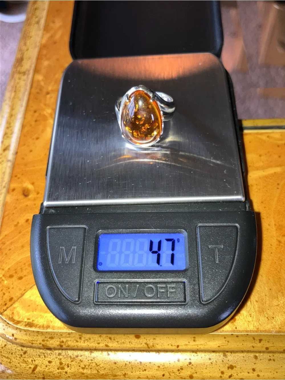 Genuine Amber Sterling Silver Ring Size 6